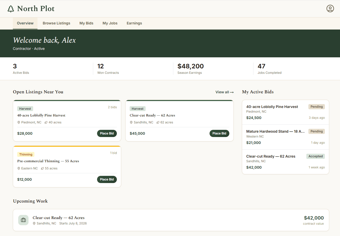 Contractor dashboard